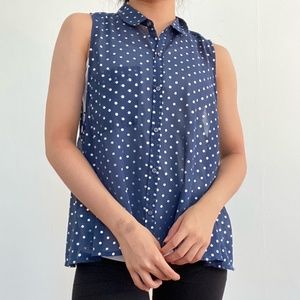 Abercrombie and Fitch Navy Blue Polka Dotted Tank Blouse
